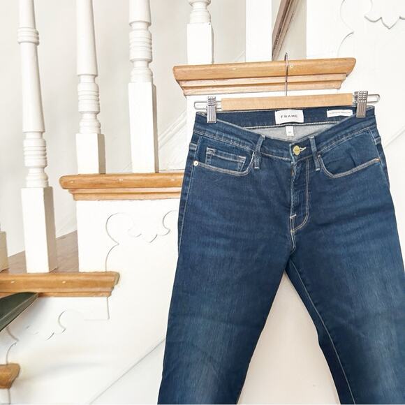 Frame Le Skinny De Jeanne Crop Jeans Mid Rise Dark Wash Cotton Blend Size 27 - Picture 3 of 8